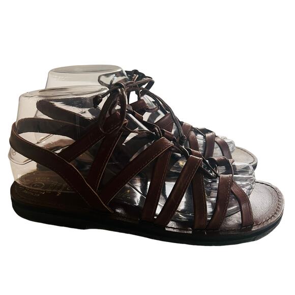 Leathercraft Leather Strappy Lace Up Flat Sandals Size 7 Brown - Picture 9 of 9